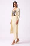 Shop_Scarlet Sage_Ivory 100% Polyester Plain Camille Metallic Pleated Overlay And Pant Set  _Online_at_Aza_Fashions