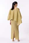 Shop_Scarlet Sage_Gold 100% Polyester Plain Asymmetric Kallista Metallic Dress With Cape  _at_Aza_Fashions