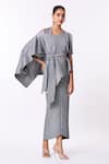 Shop_Scarlet Sage_Silver 100% Polyester Plain Kallista Pleated Dress With Cape 