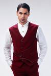 Shop_Kommal Sood_Wine Cupro Layered Waistcoat Pant Set  _Online_at_Aza_Fashions