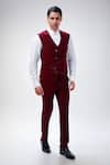 Kommal Sood_Wine Cupro Layered Waistcoat Pant Set  _at_Aza_Fashions