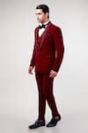 Shop_Kommal Sood_Wine Cupro Embroidered Cutdana Lapel Collar Tuxedo Pant Set  _Online_at_Aza_Fashions