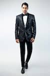 Buy_Kommal Sood_Black Velvet Embroidered Cutdana Tuxedo Set _at_Aza_Fashions