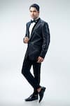 Shop_Kommal Sood_Black Velvet Embroidered Cutdana Tuxedo Set _at_Aza_Fashions