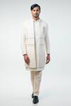 Buy_Kommal Sood_Off White Cotton Silk Hand Embroidery Floral Sherwani Trouser Set  _at_Aza_Fashions