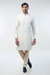 Buy_Kommal Sood_Off White Cotton Silk Hand Embroidery Floral Sherwani Trouser Set  _Online_at_Aza_Fashions