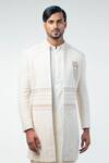 Buy_Kommal Sood_Off White Cotton Silk Hand Embroidery Floral Sherwani Trouser Set  