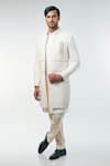 Shop_Kommal Sood_Off White Cotton Silk Hand Embroidery Floral Sherwani Trouser Set  _at_Aza_Fashions