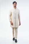 Buy_Kommal Sood_Off White Cotton Silk Embroidered Placket Geometric Kurta With Trouser  _Online_at_Aza_Fashions