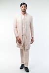 Shop_Kommal Sood_Pink Cotton Silk Hand Embroidery Floral Sherwani Trouser Set  _at_Aza_Fashions