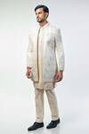 Shop_Kommal Sood_Beige Cotton Silk Embroidery Flower Bloom Work Sherwani Trouser Set  _at_Aza_Fashions