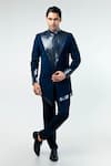 Buy_Kommal Sood_Blue Cupro Embroidery Metal Stripe Sherwani With Trouser  _at_Aza_Fashions