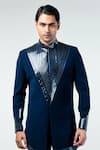 Shop_Kommal Sood_Blue Cupro Embroidery Metal Stripe Sherwani With Trouser  _Online_at_Aza_Fashions