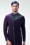Kommal Sood_Purple Cupro Embroidery Sequins Hand Sherwani With Trouser  _Online_at_Aza_Fashions