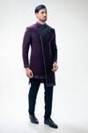 Buy_Kommal Sood_Purple Cupro Embroidery Sequins Hand Sherwani With Trouser  _Online_at_Aza_Fashions