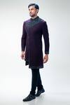 Shop_Kommal Sood_Purple Cupro Embroidery Sequins Hand Sherwani With Trouser  _Online_at_Aza_Fashions