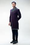 Kommal Sood_Purple Cupro Embroidery Sequins Hand Sherwani With Trouser  _at_Aza_Fashions