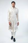 Buy_Kommal Sood_Off White Raw Silk Embroidery Floral And King Sherwani Churidar Set  _at_Aza_Fashions