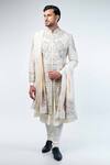 Shop_Kommal Sood_Off White Raw Silk Embroidery Floral And King Sherwani Set  _Online_at_Aza_Fashions