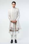 Buy_Kommal Sood_Off White Dupion Silk Embroidery Floral Flower Bloom Hand Sherwani Set  _at_Aza_Fashions