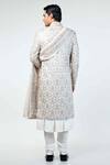 Shop_Kommal Sood_Off White Dupion Silk Embroidery Floral Flower Bloom Hand Sherwani Set  _at_Aza_Fashions