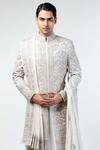 Kommal Sood_Off White Dupion Silk Embroidery Floral Flower Bloom Hand Sherwani Set  _at_Aza_Fashions