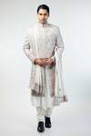 Buy_Kommal Sood_Off White Dupion Silk Embroidery Floral Flower Bloom Hand Sherwani Set  