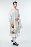 Shop_Kommal Sood_Off White Dupion Silk Embroidery Floral Flower Bloom Hand Sherwani Set  