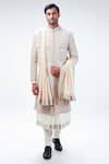 Buy_Kommal Sood_Off White Raw Silk Embroidery Floral Sherwani Set  _at_Aza_Fashions