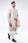 Buy_Kommal Sood_Off White Raw Silk Embroidery Floral Sherwani Set  