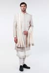 Shop_Kommal Sood_Off White Raw Silk Embroidery Floral Sherwani Set  