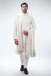 Buy_Kommal Sood_Off White Dupion Silk Embroidery Flower Butti Floral Sherwani Set  _at_Aza_Fashions