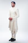 Kommal Sood_Off White Dupion Silk Embroidery Flower Butti Floral Sherwani Set  _Online_at_Aza_Fashions
