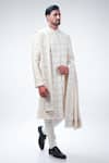 Buy_Kommal Sood_Off White Dupion Silk Embroidery Flower Butti Floral Sherwani Set  _Online_at_Aza_Fashions
