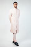 Shop_Kommal Sood_Pink Cotton Silk Embroidery Geometric Mandala Sherwani Churidar Set  _Online_at_Aza_Fashions