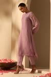 Shop_Dusala_Purple Organza Crystals, Pearls Round Rootu Foliage Embroidered Kurta With Pant_at_Aza_Fashions