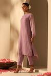 Buy_Dusala_Purple Organza Crystals, Pearls Round Rootu Foliage Embroidered Kurta With Pant_Online_at_Aza_Fashions