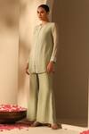 Dusala_Green Organza Pearls, Embroidery Round Neck Saadgi Tunic With Pant _Online_at_Aza_Fashions