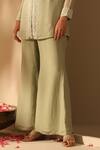Buy_Dusala_Green Organza Pearls, Embroidery Round Neck Saadgi Tunic With Pant _Online_at_Aza_Fashions