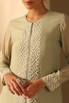 Shop_Dusala_Green Organza Pearls, Embroidery Round Neck Saadgi Tunic With Pant _Online_at_Aza_Fashions