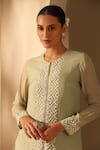 Dusala_Green Organza Pearls, Embroidery Round Neck Saadgi Tunic With Pant _at_Aza_Fashions