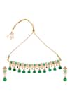 Shop_MINAKI_Green Kundan And Pearl Emerald Stone Studded Choker Set _at_Aza_Fashions