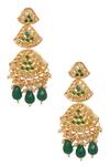 Shop_MINAKI_Green Beads, Stones Embellished Long Earrings _at_Aza_Fashions