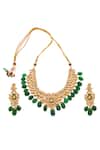 Shop_Minaki_Green Beads, Metallic Thread Embellished Necklace Set _at_Aza_Fashions