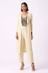 Scarlet Sage_Ivory 100% Polyester Plain Camille Metallic Pleated Overlay And Pant Set  _at_Aza_Fashions