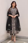 Buy_ASRUMO_Black Cotton Hand Block Printed Floral Jaal Round Kurta Set _at_Aza_Fashions