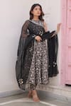 Buy_ASRUMO_Black Cotton Hand Block Printed Floral Jaal Round Kurta Set _Online_at_Aza_Fashions