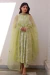 Buy_Asrumo_Green Cotton Hand Block Printed Floral Jaal Round Anarkali Set _at_Aza_Fashions