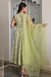 Shop_Asrumo_Green Cotton Hand Block Printed Floral Jaal Round Anarkali Set _at_Aza_Fashions