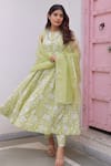 Asrumo_Green Cotton Hand Block Printed Floral Jaal Round Anarkali Set _Online_at_Aza_Fashions